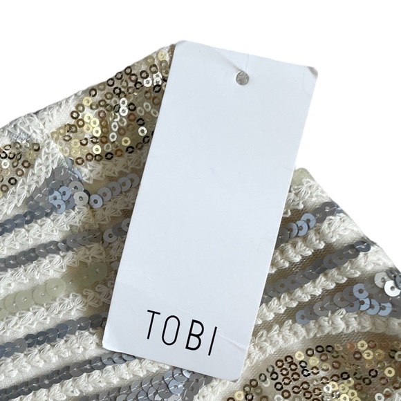 Tobi Kari Ivory Sequin Metallic Geometric Stripe Mini Skirt Size XS NWT - Picture 5 of 8